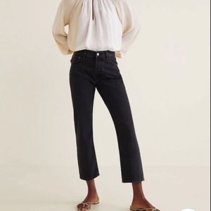 Mango Organic Cotton black subtle kick flare cropped jeans, US 4